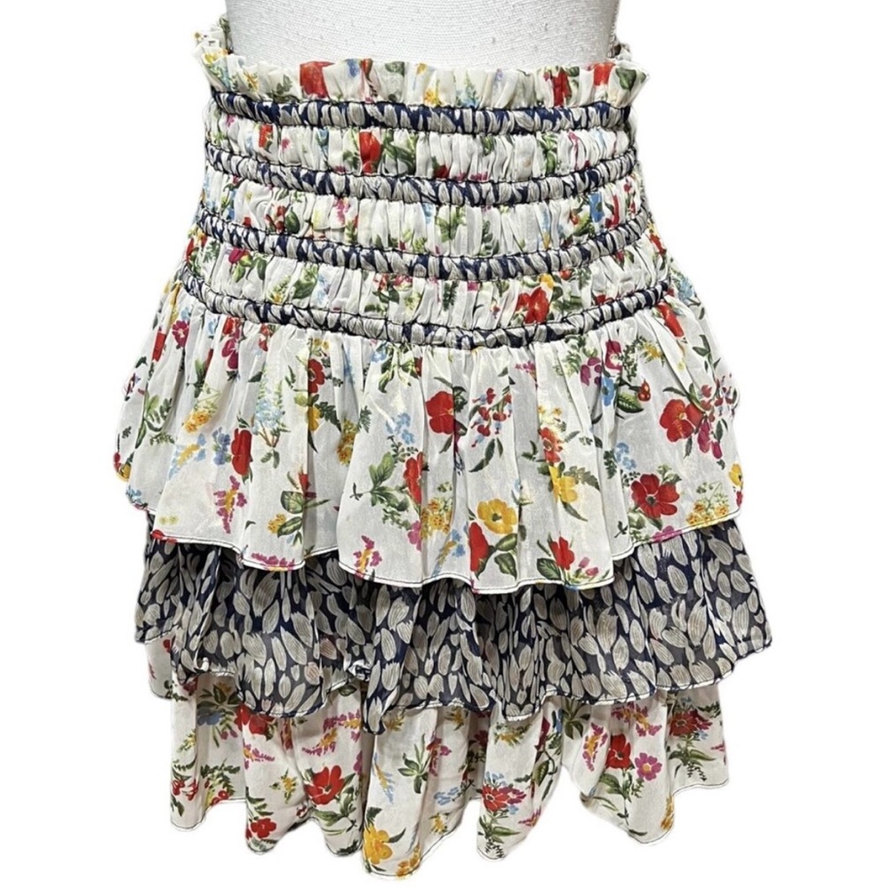 White and Black Smocked Bubble Mini Skirt